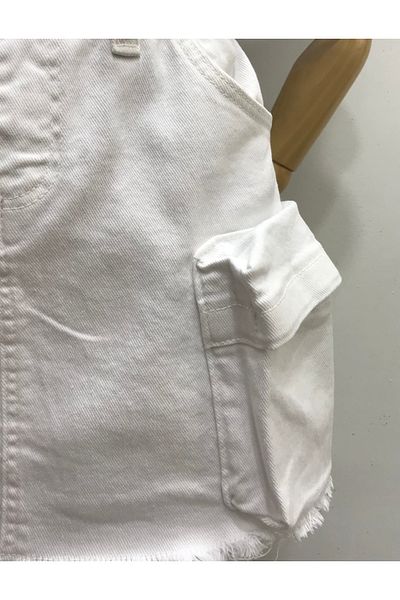 Çikoby Girl's White Cargo Pocket Jeans Skirt