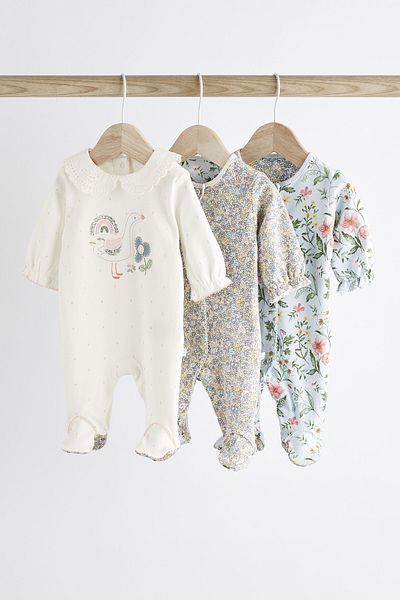 Next Baby 100% Cotton White Duck Patterned 3-Piece Overalls Set