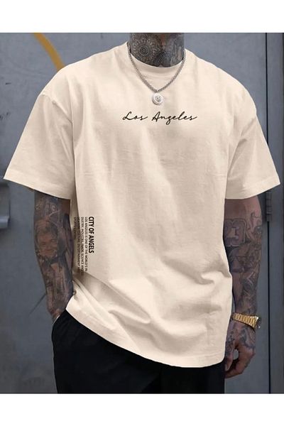AMOR FACE LARGE SIZE CUSTOM DESIGN LOS ANGELES PRINTED 100% COTTON OVERSIZE BATTAL MEN'S T-SHIRT