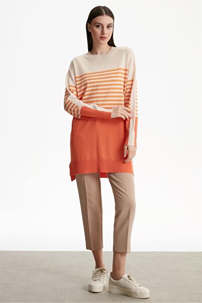 Tığ Triko Смугаста туніка з віскози - 21441 - В'язана гачком
