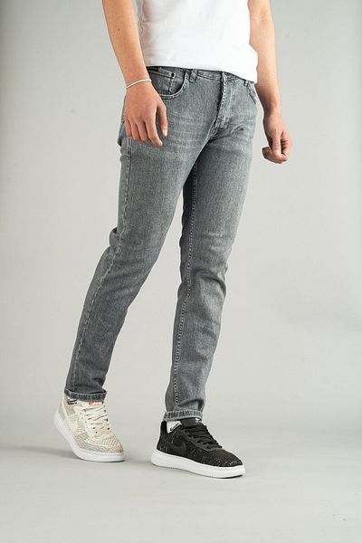 bombe Pánské šedé antické seprané elastické džínové kalhoty Slim Fit slim Fit