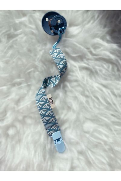 GOER STORE Petrol Blue Shades Vintage Detailed 100% Cotton Fabric Baby Pacifier Strap