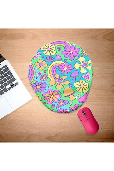 UcuruStore Pad pentru mouse multicolor cu flori și ciuperci, cu suport pentru...