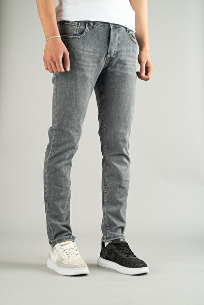 bombe Ανδρικό τζιν παντελόνι σε γκρι αντίκες πλυμένο Stretchy Slim Fit Slim Fit