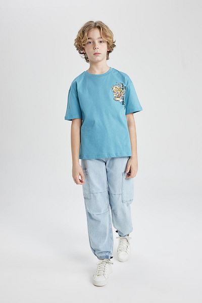 DeFacto Boys Oversize Wide Fit Crew Neck Back Printed Short Sleeve T-Shirt C3171A824Sm