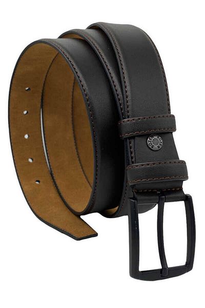 Süzer Deri Καφέ Μεγάλο Μέγεθος Faux Leather Μονόχρωμο 3,5 cm Classic Belt - 8009-battal