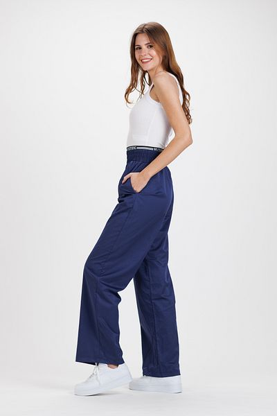 Ecrou Women's Navy Blue Waist Written Rubber Detail Parachute Trousers