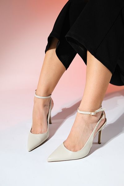 LuviShoes UBUNTU Ecru Skin Damen-Schuhe mit spitzem Zehenbereich und hohem Absatz