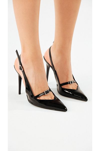 AYAKKABI PRENSİ Black Patent Leather Stiletto with Stone Buckle Detail