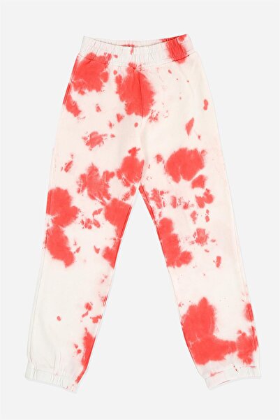 LUESS Kız Çocuk Uğur Böceği Nakışı Sweatshirt Batik Yıkamalı Eşofman Kırmızı 2'li Takım (2Yaş-8Yaş)