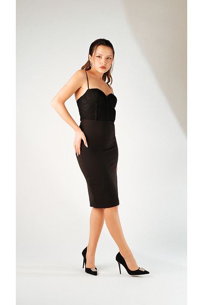 AYAKKABI PRENSİ Black Suede Stiletto with Stone Accessory Detail