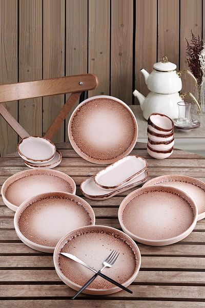 kitchen box 6 Person Volcanic Coffee Bright Colored Breakfast Set - Rgb Breakfast Plate Included