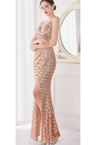 hilaltrendd Hilaltrend pullu kruvaze yaka abiye elbise