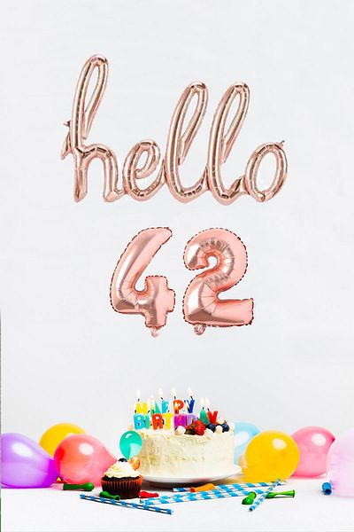 PEKSHOP 42 Years Birthday Balloons - Hello 42 Handwritten Rose Gold Color Foil Balloon