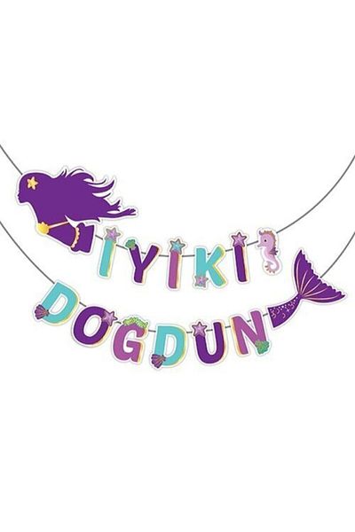 PEKSHOP Mermaid Concept Γενέθλια Καλή Ημέρα Γενεθλίων 3d Banner Text