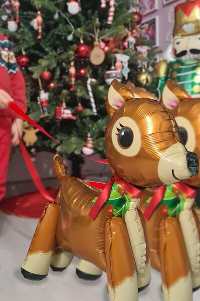 PEKSHOP بالون فويل ثلاثي الأبعاد بأقدام غزال لطيفة للسنة الجديدة