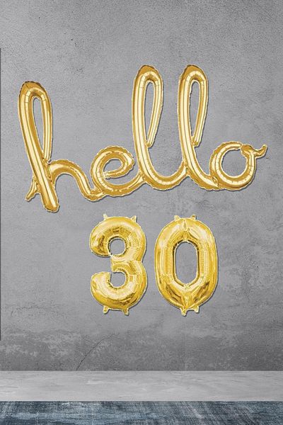 PEKSHOP 30th Birthday Balloons - Hello 30 Handwritten Gold Color Foil Balloon