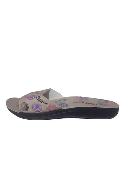 FALEX Cream Colored Round Patterned Women's Home and Garden Slippers - FLX457-99