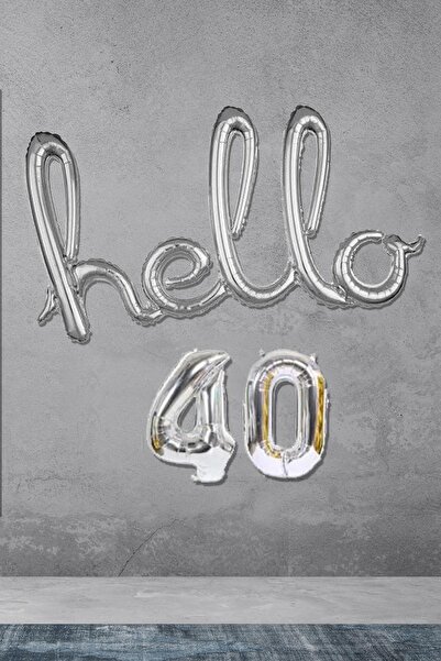 PEKSHOP 40 Yaş Doğum Günü Balonları - Hello 40 El Yazısı Gümüş Renk Folyo Balon