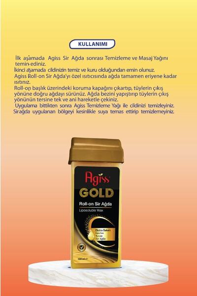 AGISS Roll On Gold Ekstra Bakım Sir Ağda 100 ml Tüm Cilt Tipleri Için Özel Formül 12 Adet