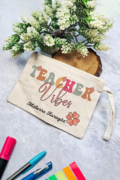 PEKSHOP İsimli Öğretmene Hediye Clutch Teacher Vibes