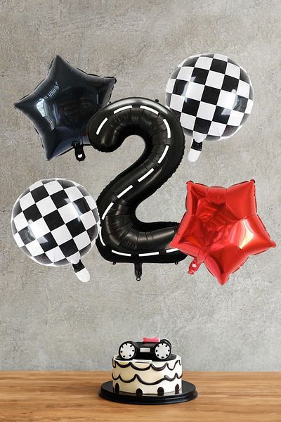 PEKSHOP Race Themed Number Age Balloon Set 5 Pieces Race Themed Birthday Balloon Set