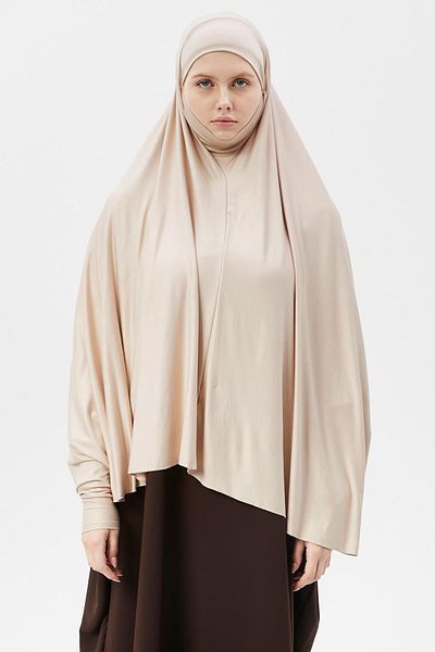 Altobeh Πρακτικό χιτζάμπ Hijab με μανίκια σουφλέ σεντόνια και περιτύλιγμα προσευχής Nikap Kum Beige