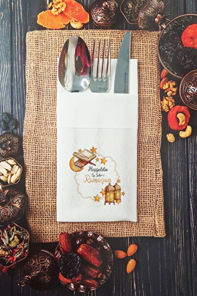 PEKSHOP Kumaş Dokulu Cepli Hoşgeldin Ramazan Peçetesi 6 Adet