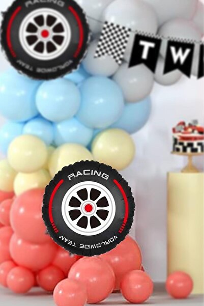 PEKSHOP Yarış Araba Lastiği Folyo Balon Tekerlek Yarış Arabaları Konsept 45cm