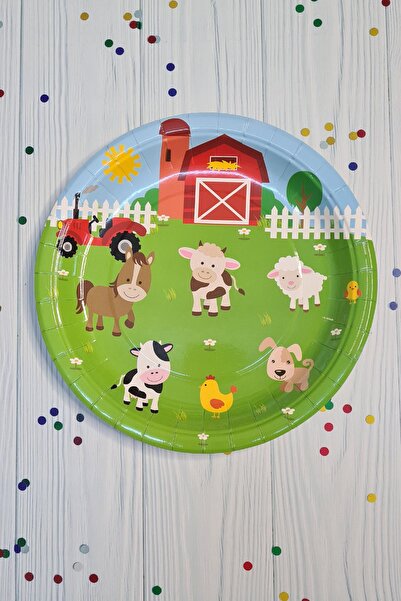 PEKSHOP Çiftlik Konsept Karton Tabak Çiftlik Hayvanları Yuvarlak 8 li Paket