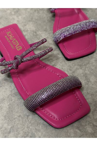 İmerShoes Daily Women's Fuchsia Slippers Single Strap Stone Low Heel Blunt Toe Comfortable Sole Lightweight 09