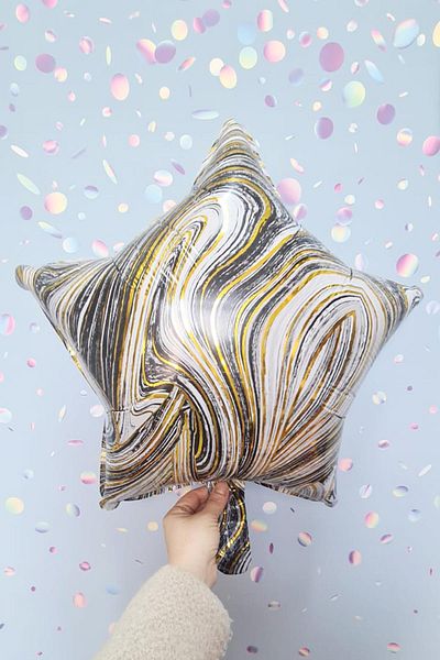 PEKSHOP Black Marble Star Foil Retro Marble Pattern Star Balloon 18inch