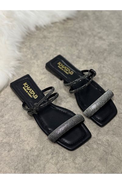 İmerShoes Zilnic Papuci negri de damă cu o singură curea piatră Toc mic Deget tocit Talpă confortabilă Ușoară 09