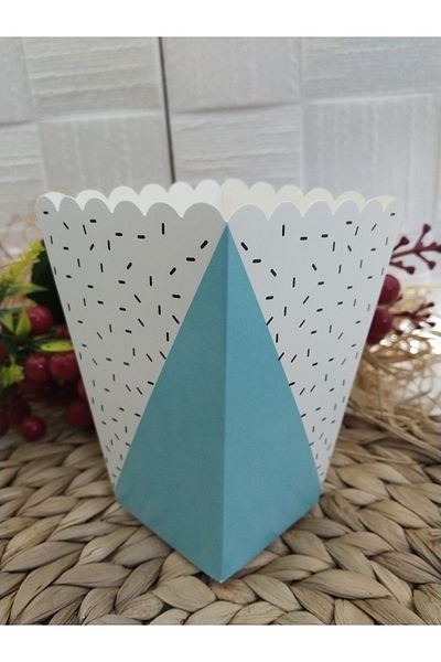 Deniz Party Store Blue triangle patterned Cardboard Popcorn Corn Chips Box 8 Pieces