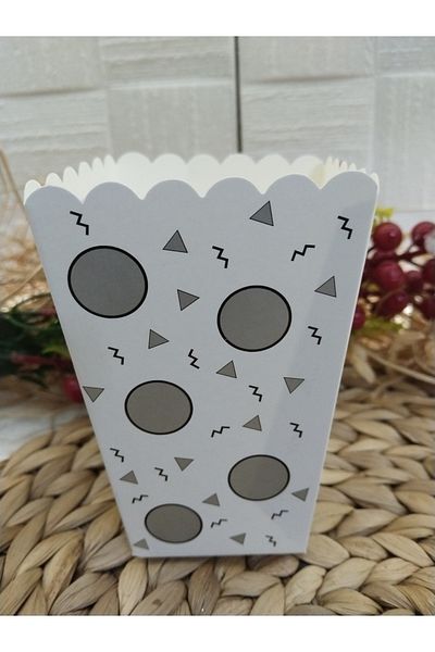 Deniz Party Store Matte Silver Large Dotted Cardboard Popcorn Corn Chips Box 8 Pieces