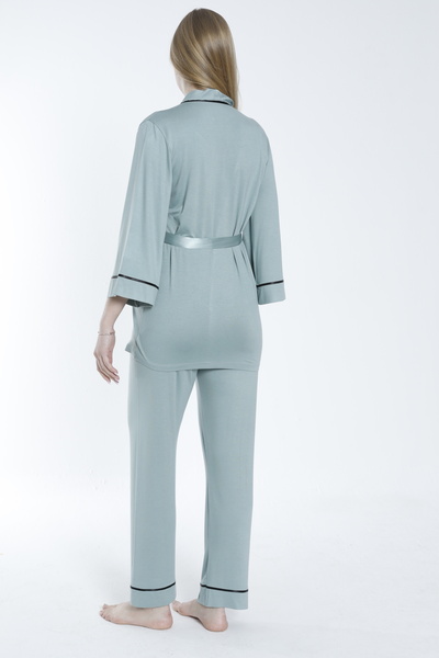 Miss Dünya Lissa Pregnant and Maternity Pajamas Set with Front Tie and Stripe Collar