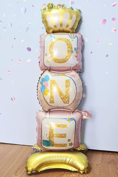 PEKSHOP Footed One Written PINK Color Foil Balloon 110 cm