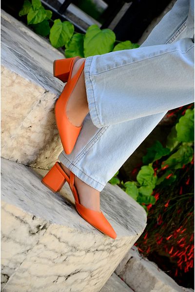 LAMİNTA Tulip Orange Open Back Women's Heeled Shoes