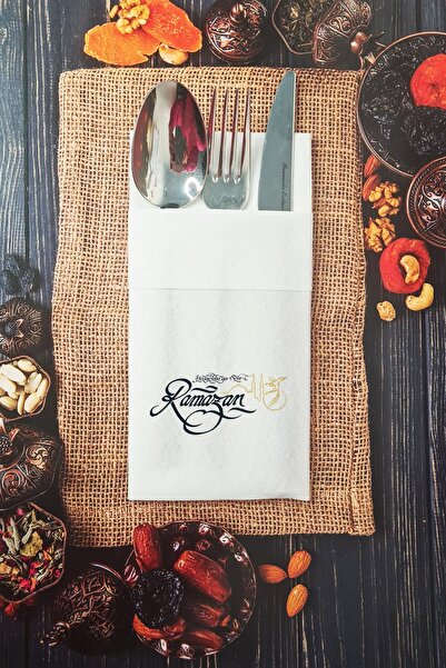 PEKSHOP Kumaş Dokulu Hoşgeldin Ya Şehri Ramazan Baskılı Cepli Peçete 6 Adet