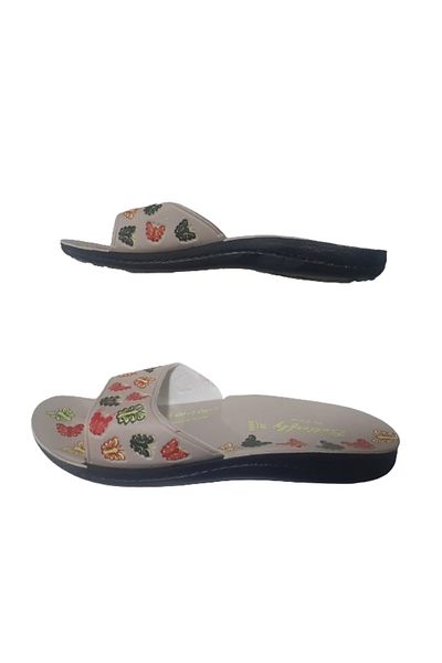 FALEX Cream Butterfly Patterned Women's House Slippers - Garden and Balcony Flex459-97