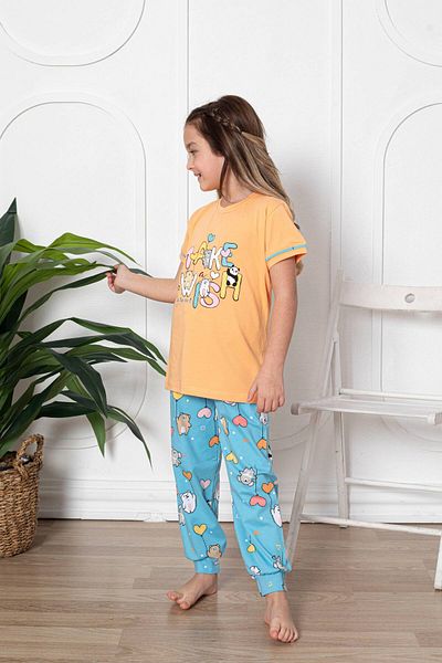 MEBA Girl's Travel Boy Orange Make Wish Interlock Combed Cotton Pajama Set