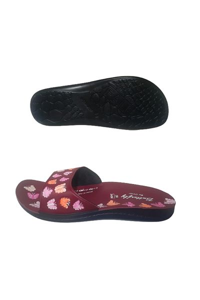 FALEX Papuci de damă cu model fluture burgundy - pentru casă, grădină și balcon flex459-97