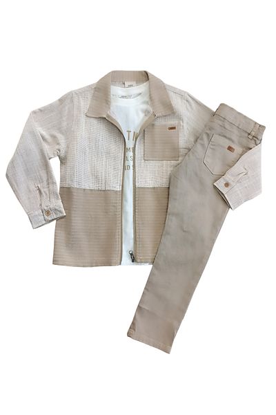 MDM Детски комплект от 3 части Çaren Kids - момче, 100% памук - сезонно яке, тениска и панталон