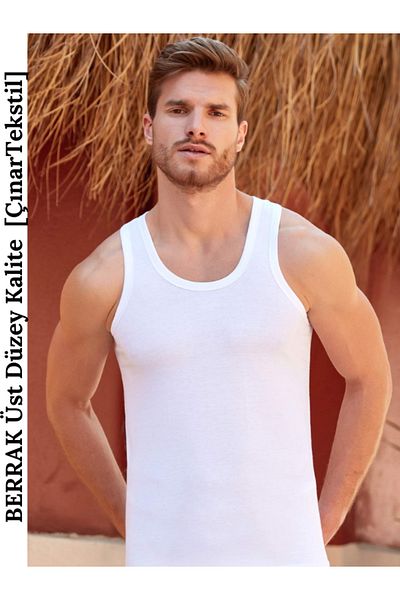 Berrak Men's Strappy Tank Top 100% COTON Cotton White