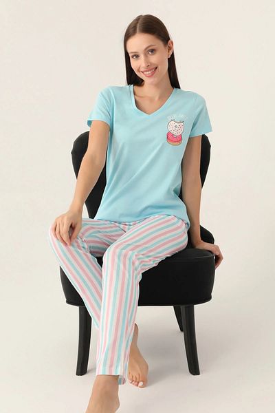 Arnetta Set pijamale pentru femei din bumbac cu mâneci scurte sezon nou V07