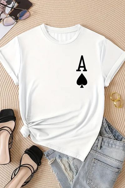 MODAGEN Unisex Λευκό Πλήρωμα Λαιμόκοψη ως εμπριμέ μπλουζάκι υπερμεγέθη
