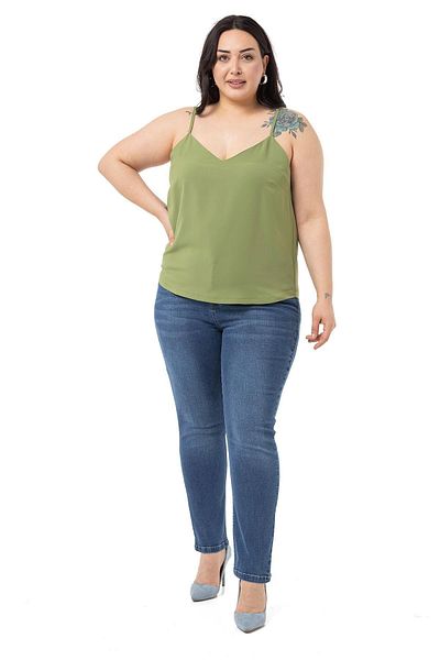 DISENTIS MODEST Plus Size Adjustable Thin Strap V-Neck Pistachio Green Blouse