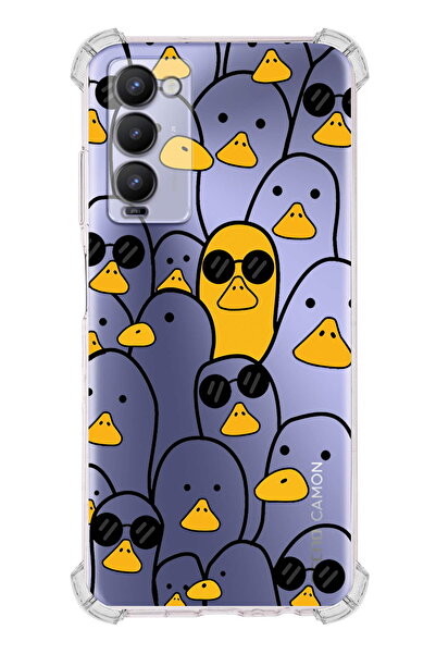 PrintiFy Tecno Camon 18 Uyumlu Köşe Korumalı Duck Tasarımlı Şeffaf Airbag Sil...