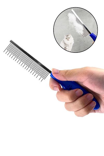 NOYİSKA Single Sided Metal Toothed Cat Dog Hair Scarf Lump Opening Comb Ergonomic Pet Grooming Brush