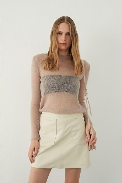 SHERIN سترة تريكو من مزيج الصوف الشفاف من المنك